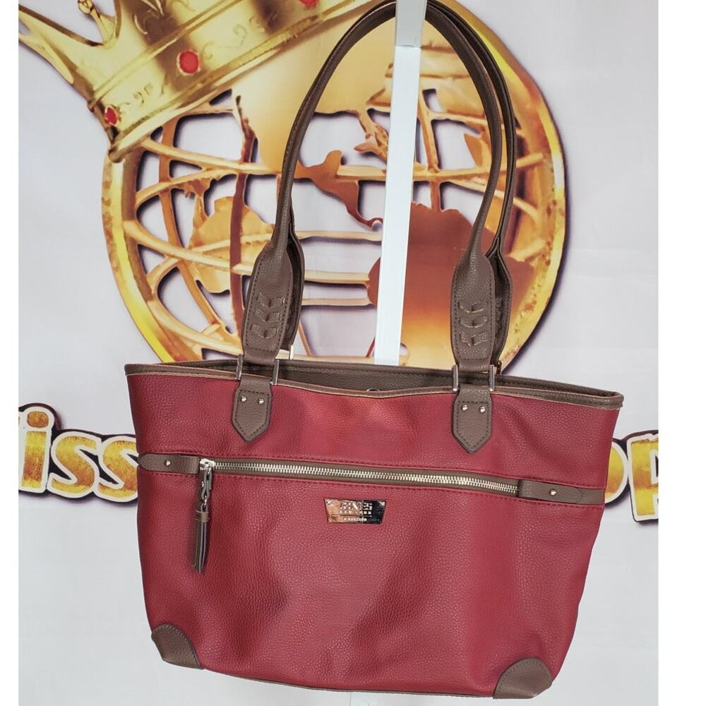 Jones New York Red Brown Zip Tote Handbag